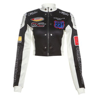 Women's Cropped Printed Long Sleeve Baseball Uniform Coat
