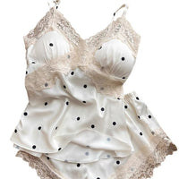 Polka-Dot Summer Lace Camisole And Shorts Womens Set