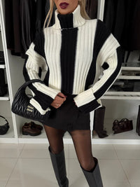 Women's Patchwork Turtleneck Long-sleeved Sweater