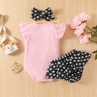 Letter Printed Round Neck Girls' Romper Father's Day Three-piece Suit
