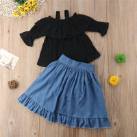 Half-sleeve off-shoulder halter top with split skirt 3PCS