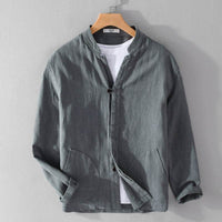 Ramie Long Sleeve Shirt Loose Casual Stand Collar National Style Linen Youth Simplicity