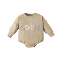 Multi Color LOVE Embroidered Long Sleeve Romper