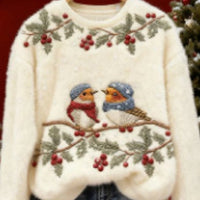 New Retro 3D Digital-Print Crew-Neck Womens Sweatshirt
