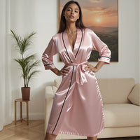 Silk-satin-finish Satin Pajamas Long Sleeves Long Pants Thin Casual Loungewear