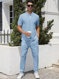 Summer Lightweight Zip Front Pants And Short Sleeve Top Set