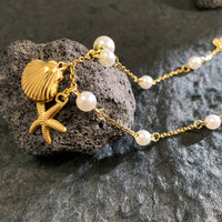 Titanium Steel Ocean Starfish Pearl Shell Bracelet