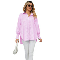 Women's Cuff Pleating Loose Striped Shirt Top