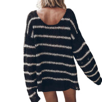 Striped See-through Loose Long Sleeve Casual Sweater Top