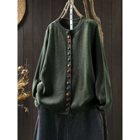 Women's Cotton Knitted Cardigan With Color Buckle Fashion Loose