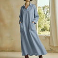 Loose-fitting Casual Polo-neck Pocketed Long-sleeve Dress