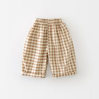 Boys Cotton Loose-fit Plaid Wide-leg Pants