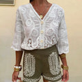 Fashion Sweet V-neck Single Breasted Loose T-shirt