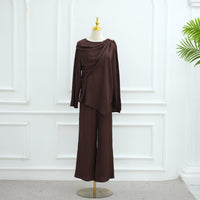 Solid-color Button-up Cardigan And Pants Two-piece Set For Women