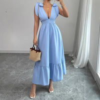 Summer V-Neck Solid Color Elegant Dress