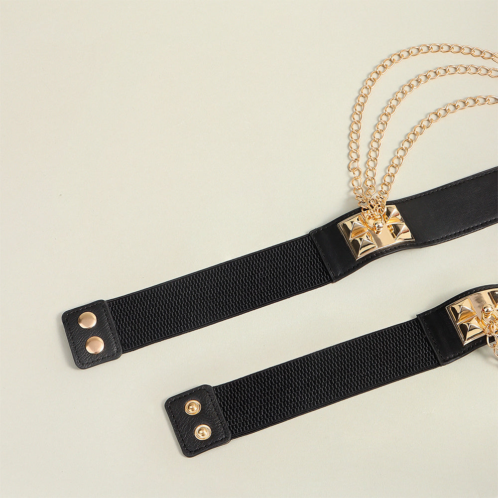 Punk Gold Rivet Chain Women's Belt Women's Elastic Stretch Wide Waist Corded Waist Black Slim Belt