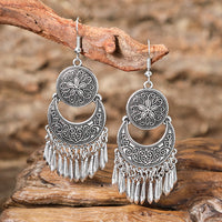 Ethnic Style Silver Distressed Earrings Retro Hollow Pattern