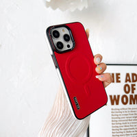 Plain Leather Phone Case Magnetic Suction Contrast Color Protective Cover