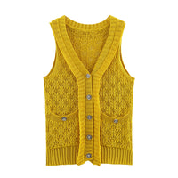 Sweet Style Yellow Knitted Cardigan Sleeveless Vest Waistcoat