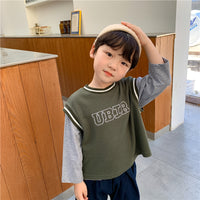Boys' Spliced Sleeve Two Piece Crew Neck
