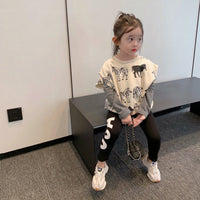 Girls Princess Style Fake Two-piece Sweater Suit All-match Fashionable Children's Leggings