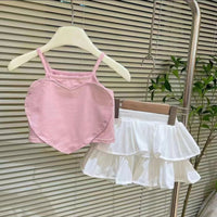 Girls' Summer Sleeveless Love Thin With Shoulder-straps All-match Cake Pleated Skirt