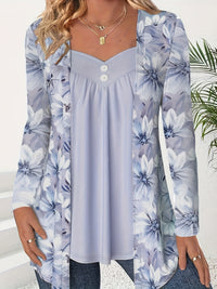 Fashionable Two-in-One Printed Long-Sleeve Top With Buttons