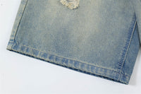 Punk Ripped Wash Denim Straight Cropped Pants
