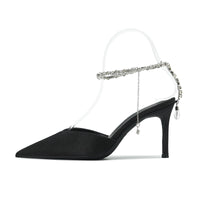 Sharp Pointed Rhinestone Chain High Heels With Fine Heels