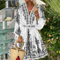 Fashionable V-neck Printed Dress For Women