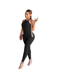 Women's Sling Pure Color Tight High Top Sports Jumpsuit
