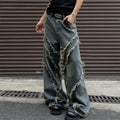 Burrs Tassels Patchwork Design Wide Leg Jeans