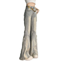 Plus-size American High-street Raw-edge Patchwork Bootcut Jeans