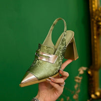 Chunky-heeled Pointed-toe Deep-vamp Versatile Strappy Sandals