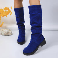 Leopard-print Suede Block-heeled Versatile Pleated Booties