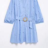 Fashionable Heat-Sealed Embroidered Elegant V-Neck Short Dress