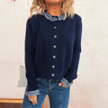 Lace Stitching Single-breasted Long Sleeve Solid Color Slim Fit Sweater