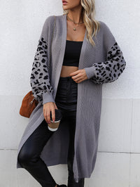 Women's Casual Long Solid Color Pattern Leopard Design Coat Cardigan For Women