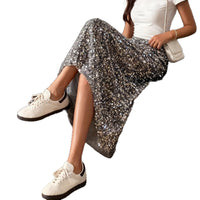 Women's Solid Color Versatile Silver-gray Sequined Fishtail Skirt