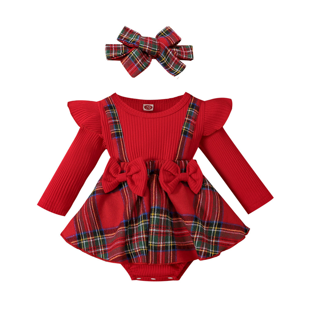 Baby Christmas New Year Pit Elk Red Plaid Dress