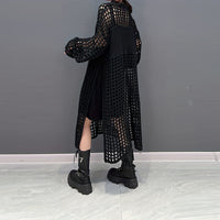 European, American And French Style Artistic Hollow Slit Knitted Smock Dress