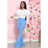 Solid Color Woven Bell-bottom Pants Suit