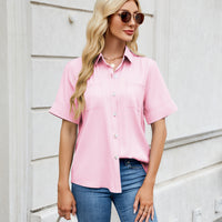 Women's One Breasted Faux Denim Short Sleeve Loose Shirt