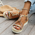 Rhinestone Ornament Wedge Stylish Beach Women's Elastic Strap Sandals