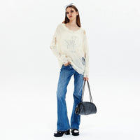 Loose Round Neck Thin Ripped Long Sleeves Shirt
