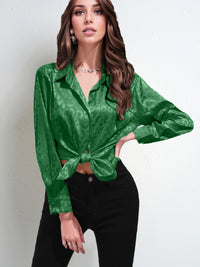 Women's Faux Silk Shirt Top Long Sleeve