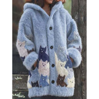 Womens Hooded Coat Printed Plush Hoodie Long Top