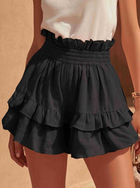 Fashionable Cinched Waist Ruffle Trim Casual Shorts