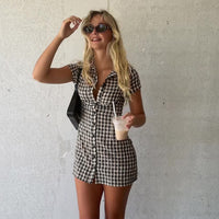 Lace-trimmed Casual Yet Sophisticated Halter-neck Plaid Dress