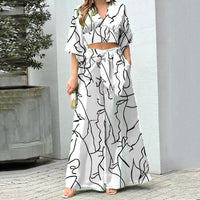 Fashionable Casual Top And High-waisted Wide-leg Pants Set